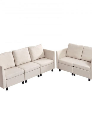 Modular Sectional Sofa, Modern 5-Seater Modular Sofa with Hidden Storage, Cloud Sectional Couch with High Rebound Sponge, Solid Wood Frame Upholstered Comfy Couch for Living Room, Bedroom, Beige