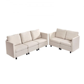 Modular Sectional Sofa, Modern 5-Seater Modular Sofa with Hidden Storage, Cloud Sectional Couch with High Rebound Sponge, Solid Wood Frame Upholstered Comfy Couch for Living Room, Bedroom, Beige