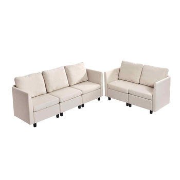 Modular Sectional Sofa, Modern 5-Seater Modular Sofa with Hidden Storage, Cloud Sectional Couch with High Rebound Sponge, Solid Wood Frame Upholstered Comfy Couch for Living Room, Bedroom, Beige