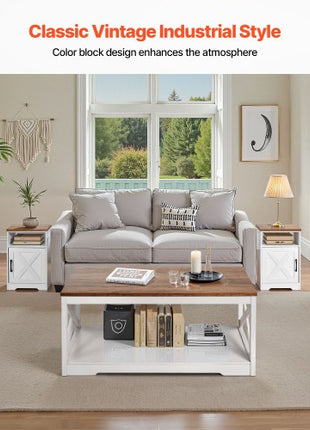 3 Pieces Farmhouse Coffee Table Sets, 40 in Industrial Coffee Table with 2 End Side Tables, Easy Assembly Coffee and End Tables Sets with Charging Station, for Office, Living Room & Apartment