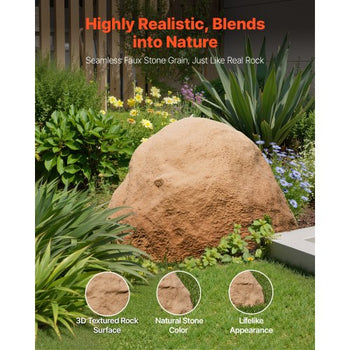 Faux Rock Cover, Outdoor Fake Rock Well Pump Cover, Realistic Natural Texture, Lightweight & Weather-Resistant Artificial Boulder for Landscaping Garden Yard Décor, Sandy Brown, Medium Size