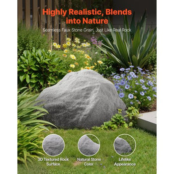 Faux Rock Cover, Outdoor Fake Rock Well Pump Cover, Realistic Natural Texture, Lightweight & Weather-Resistant Artificial Boulder for Landscaping Garden Yard Décor, Dark Grey, Medium Size