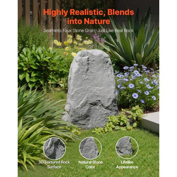 Faux Rock Cover, Outdoor Fake Landscape Rock Well Pump Cover, Realistic Appearance & Seamless Design, Lightweight & Weather-Resistant Artificial Boulder for Garden Yard Décor, Grey, Medium Size