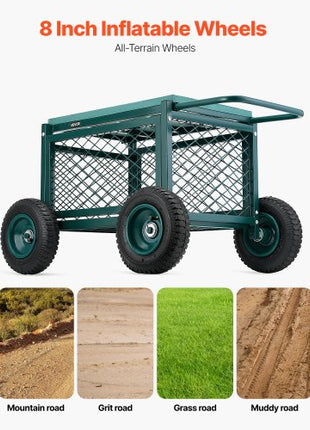 Rolling Garden Cart with Seat, Metal Rolling Garden Work Seat with Wheels, Supports up to 400 LBS, Heavy Duty Gardening Cart Scooter, Outdoor Wagon & Stool on Wheels for Lawn, Patio, Backyard