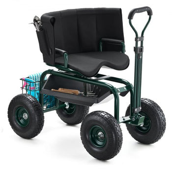 Garden Seat with Wheels, Rolling Garden Stool with Height Adjustable & 360° Swivel Seat, 400lbs Weight Capacity, Gardening Cart Bench, Ergonomic Backrest & Tool Storage, for Garden, Yard, Patio