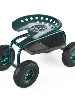 Rolling Garden Cart with Swivel Seat, Heavy Duty Garden Seat with Storage Basket & Tool Tray, 300 lbs Weight Capacity, Outdoor Utility Gardening Stool Scooter for Lawn Yard Planting Weeding
