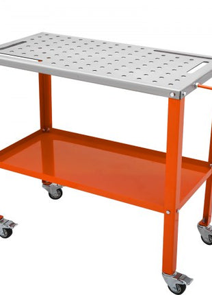 36" x 18" Welding Table, 1200lbs Load Capacity Steel Welding Workbench Table on Wheels, Portable Work Bench with Braking Lockable Casters, 4 Tool Slots, 5/8-inch Fixture Holes, Tool Tray