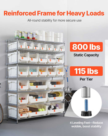 7-Tier Rolling Bin Storage Rack, 26 Organizer Bins, Bin Rack Storage Steel Wire Shelving System with Wheels, Mobile Tool Organizer for Garage, Warehouse, Office, Restaurant, Classroom, Kitchen