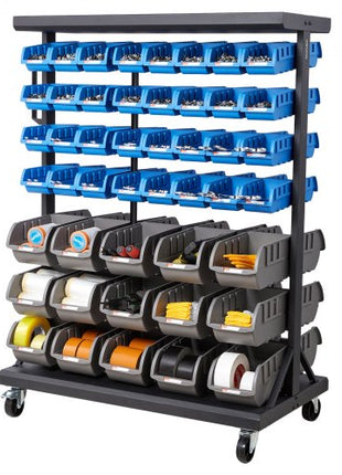 7-Tier Double-Sided Rolling Bin Storage Rack, 94 Plastic Bins, Dual-Sided Parts Organizer with Wheels, Mobile Tool Organizer for Garage, Warehouse, Office, Restaurant, Classroom, Kitchen