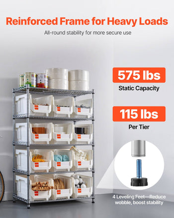 5-Tier Rolling Bin Storage Rack, 12 Organizer Bins, Bin Rack Storage Steel Wire Shelving System with Wheels, Mobile Tool Organizer for Garage, Warehouse, Office, Restaurant, Classroom, Kitchen