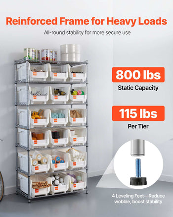 7-Tier Rolling Bin Storage Rack, 18 Organizer Bins, Bin Rack Storage Steel Wire Shelving System with Wheels, Mobile Tool Organizer for Garage, Warehouse, Office, Restaurant, Classroom, Kitchen