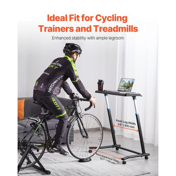 Cycling Desk, Mobile Foldable Multi-Functional Bike Trainer & Treadmill Desk with Lockable Wheels, Non-Slip Multi-Slot Bike Trainer Fitness Desk with Handle Bar, Fit for Home Office Exercise