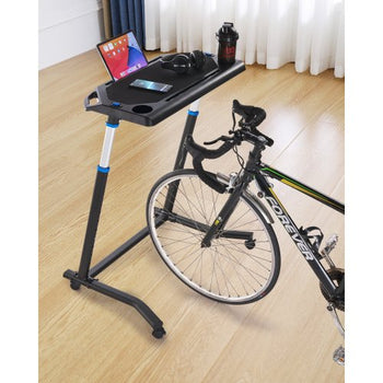 Cycling Desk, Mobile Foldable Multi-Functional Bike Trainer & Treadmill Desk with Lockable Wheels, Non-Slip Multi-Slot Bike Trainer Fitness Desk with Handle Bar, Fit for Home Office Exercise