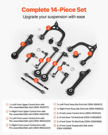 Left Right Front Upper & Lower Control Arms Kit, OEM Suspension Kit Compatible with 2011-2017 Chrysler 300 RWD, 2011-2017 Dodge Challenger RWD, 2011-2014 Dodge Charger RWD (14PCS)