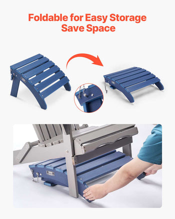 Adirondack Ottoman Set of 2, 18.7L x 18.9W x 13.8H Inch HDPE Plastic Folding Adirondack Ottoman, Weather-Resistant Foot Rest for Adirondack Chair, Used for Outside Porch Pool Lawn Backyard, Blue