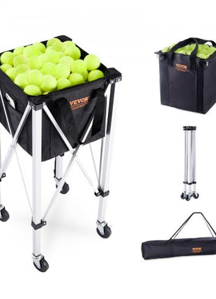 Foldable Tennis Ball Hopper, Holds 180 Tennis Balls, Lightweight Aluminum Alloy Tennis Ball Basket Cart with Wheels, Removable Bag, Carry Bag, Portable Sports Teaching Cart for Tennis Player