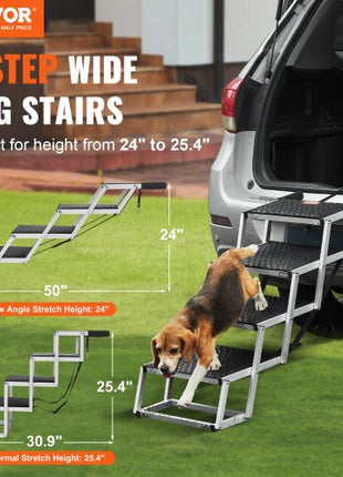 Dog Stair for Cars, Wide 4-step Dog Car Steps, Folding Dog Car Ramp with Nonslip Surface, Portable Pet Steps Lightweight Aluminum for Car, SUV and Truck, Supports up to 150 lbs