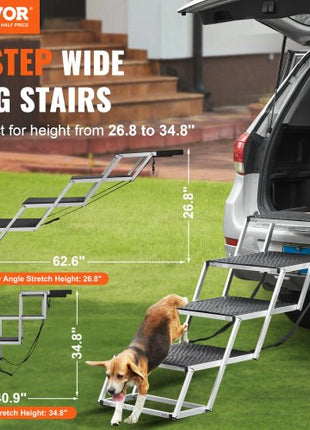 Dog Stair for Cars, Wide 4-step Dog Car Steps, Folding Dog Car Ramp with Nonslip Surface, Portable Pet Steps Lightweight Aluminum for Car, SUV and Truck, Supports up to 250 lbs