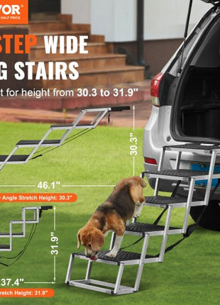 Dog Stair for Cars, Wide 5-step Dog Car Steps, Folding Dog Car Ramp with Nonslip Surface, Portable Pet Steps Lightweight Aluminum for Car, SUV and Truck, Supports up to 150 lbs