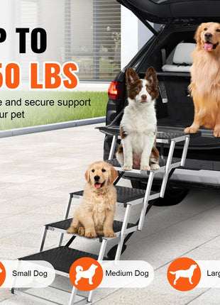 Dog Stair for Cars, Wide 5-step Dog Car Steps, Folding Dog Car Ramp with Nonslip Surface, Portable Pet Steps Lightweight Aluminum for Car, SUV and Truck, Supports up to 150 lbs