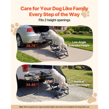 Dog Stairs for Car, 4 Steps Extra Wide Foldable Dog Ramp for Large Dogs with Non-Slip Rug Surface, Portable Lightweight Pet Ladder for Car, SUV, Truck, High Beds, Sofas, Support up to 400 lbs