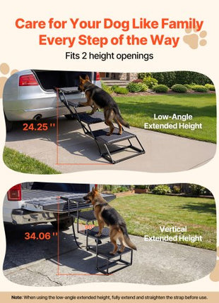 Dog Stairs for Car, 4 Steps Extra Wide Foldable Dog Ramp for Large Dogs with Non-Slip Surface, Portable Lightweight Pet Stairs Ladder for Car, SUV, Truck, High Bed, Sofa, Support up to 250 lbs