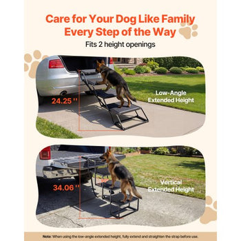 Dog Stairs for Car, 4 Steps Extra Wide Foldable Dog Ramp for Large Dogs with Non-Slip Surface, Portable Lightweight Pet Stairs Ladder for Car, SUV, Truck, High Bed, Sofa, Support up to 250 lbs