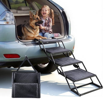 Dog Stairs for Car, 4 Steps Extra Wide Foldable Dog Ramp for Large Dogs with Non-Slip Surface, Portable Lightweight Pet Stairs Ladder for Car, SUV, Truck, High Bed, Sofa, Support up to 250 lbs