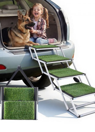Dog Stairs for Car, 4 Steps Extra Wide Foldable Dog Ramp for Large Dogs with Non-Slip Surface, Portable Lightweight Pet Stairs Ladder for Car, SUV, Truck, High Bed, Sofa, Support up to 200 lbs