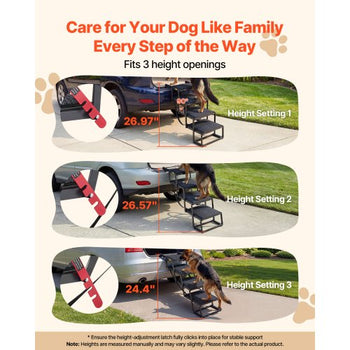 Dog Stairs for Car, 4 Steps Extra Wide Foldable Dog Ramp for Large Dogs with Non-Slip Rug Surface, Portable Lightweight Pet Ladder for Car, SUV, Truck, High Beds, Sofas, Support up to 200 lbs