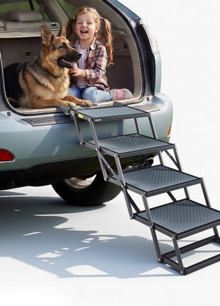 Dog Stairs for Car, 4 Steps Extra Wide Foldable Dog Ramp for Large Dogs with Non-Slip Surface, Portable Lightweight Pet Stairs Ladder for Car, SUV, Truck, High Bed, Sofa, Support up to 400 lbs