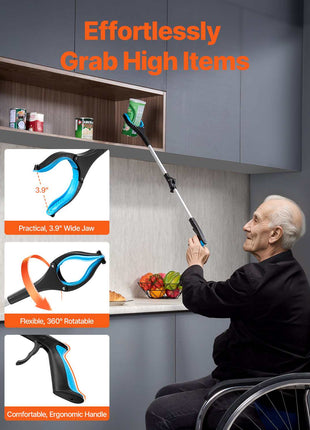 Grabber Reacher Tool, 2-Pack 34" Foldable Reacher Grabber Pickup Tool with 360° Rotating Wide Jaw and Dual-Sided Magnet, Lightweight Grabber Reacher Tool for Seniors, Trash Picker Upper Grabber
