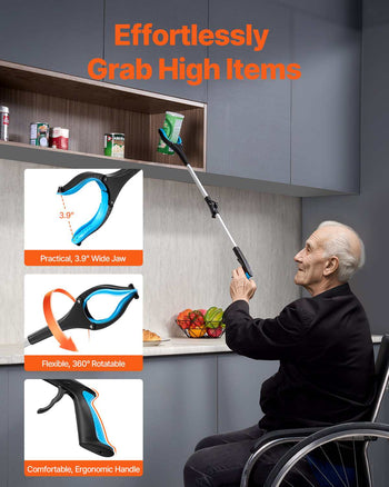 Grabber Reacher Tool, 2-Pack 34" Foldable Reacher Grabber Pickup Tool with 360° Rotating Wide Jaw and Dual-Sided Magnet, Lightweight Grabber Reacher Tool for Seniors, Trash Picker Upper Grabber