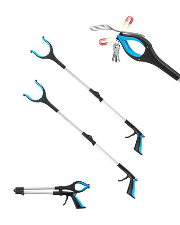 Grabber Reacher Tool, 2-Pack 34" Foldable Reacher Grabber Pickup Tool with 360° Rotating Wide Jaw and Dual-Sided Magnet, Lightweight Grabber Reacher Tool for Seniors, Trash Picker Upper Grabber
