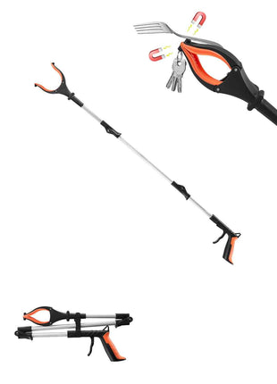 Grabber Reacher Tool, 43" Foldable Reacher Grabber Pickup Tool with 360° Rotating Jaw, Magnet and LED Light, Lightweight Grabber Reacher Tool for Seniors, Extra Long Trash Picker Upper Grabber