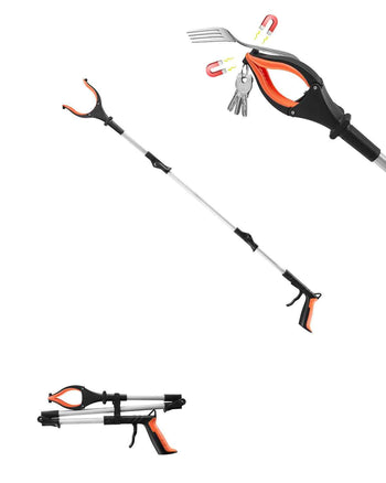 Grabber Reacher Tool, 43" Foldable Reacher Grabber Pickup Tool with 360° Rotating Jaw, Magnet and LED Light, Lightweight Grabber Reacher Tool for Seniors, Extra Long Trash Picker Upper Grabber