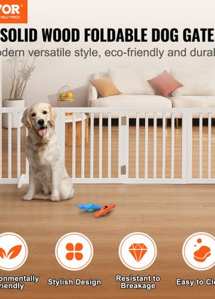 Freestanding Pet Barrier, 24" Height x 80.3" Width, 4-Panel Folding Dog Gate for Various Openings, Expandable and Quiet Foot-Supported Indoor Dog Fence, White