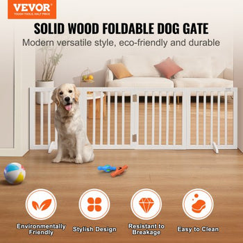 Freestanding Pet Barrier, 24" Height x 80.3" Width, 4-Panel Folding Dog Gate for Various Openings, Expandable and Quiet Foot-Supported Indoor Dog Fence, White