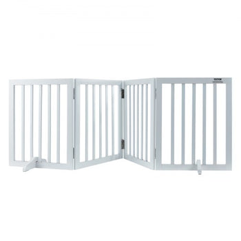 Freestanding Pet Barrier, 24" Height x 80.3" Width, 4-Panel Folding Dog Gate for Various Openings, Expandable and Quiet Foot-Supported Indoor Dog Fence, White