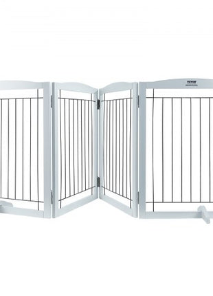 Free Standing Dog Gate, 32" H x 96.5" W Freestanding Pet Gate, 4 Panels Foldable Dog Gate for Wide and Narrow Passageways, Expandable Dog Barrier with Silent Foot Support for Indoor, White