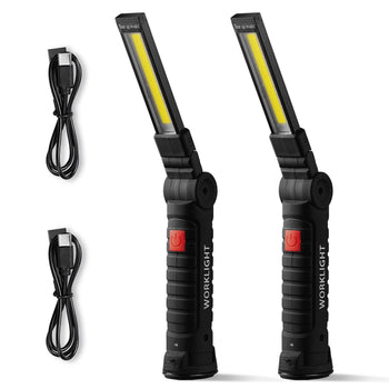 Rechargeable LED Work Light, 1200 mAh, Magnetic Mechanic Flashlight with Magnetic Base, 360° Rotation, 5 Lighting Modes, Foldable Grill Lamp for Mechanics, Car Repairs, Home, Emergency (2 Pack)