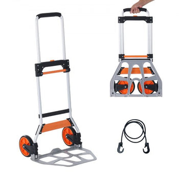 Folding Hand Truck, 275 lbs Load Capacity, Aluminum Portable Cart, Convertible Hand Truck and Dolly with Telescoping Handle and PP+TPR Wheels, Ultra Lightweight Super Strong for Moving Warehouse