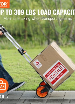 Folding Hand Truck, 309 lbs Load Capacity, Aluminum Portable Cart, Convertible Hand Truck and Dolly with Telescoping Handle and PP+TPR Wheels, Ultra Lightweight Super Strong for Moving Warehouse