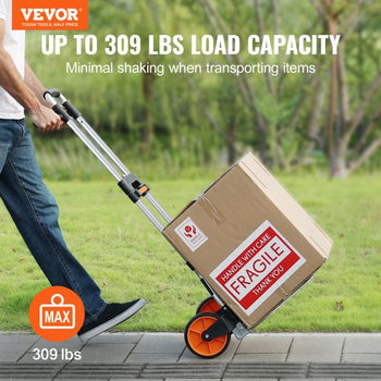 Folding Hand Truck, 309 lbs Load Capacity, Aluminum Portable Cart, Convertible Hand Truck and Dolly with Telescoping Handle and PP+TPR Wheels, Ultra Lightweight Super Strong for Moving Warehouse