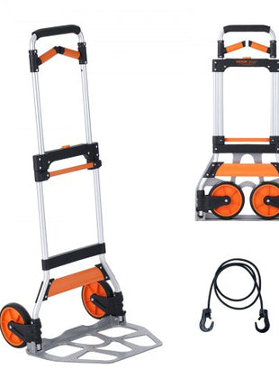 Folding Hand Truck, 309 lbs Load Capacity, Aluminum Portable Cart, Convertible Hand Truck and Dolly with Telescoping Handle and PP+TPR Wheels, Ultra Lightweight Super Strong for Moving Warehouse