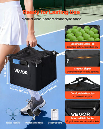Tennis Ball Hopper, Holds 120 Tennis Balls, Foldable Pickleball Basket Cart with Wheels for Easy Pick Up, Lightweight Aluminum Alloy, Portable Pickleball Caddy with Storage Bag, for Training