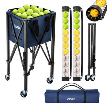2-in-1 Tennis & Pickleball Hopper, with Pickup Tube, Foldable Pickleball Basket Cart with with Wheels, Holds 150 Tennis Balls or 260 Pickleballs, Portable Pickleball Caddy Holder, for Training
