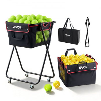 Tennis Ball Hopper, Holds 175 Tennis Balls or 290 Pickleballs, Foldable Pickleball Basket Cart with Wheels for Easy Pick Up, Portable Baseball Cart Caddy with Storage Bag, for Training Coaching