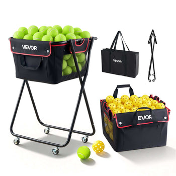Tennis Ball Hopper, Holds 175 Tennis Balls or 290 Pickleballs, Foldable Pickleball Basket Cart with Wheels for Easy Pick Up, Portable Baseball Cart Caddy with Storage Bag, for Training Coaching
