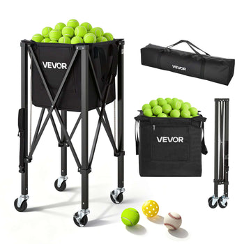 Tennis Ball Hopper, Holds 150 Tennis Balls, Foldable Pickleball Basket Cart with Wheels for Easy Pick Up, Lightweight Aluminum Alloy, Portable Pickleball Caddy with Storage Bag, for Training